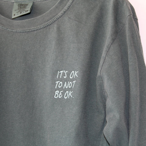 It's OK To Not Be OK- Long Sleeved Embroidered Color-tone Shirt